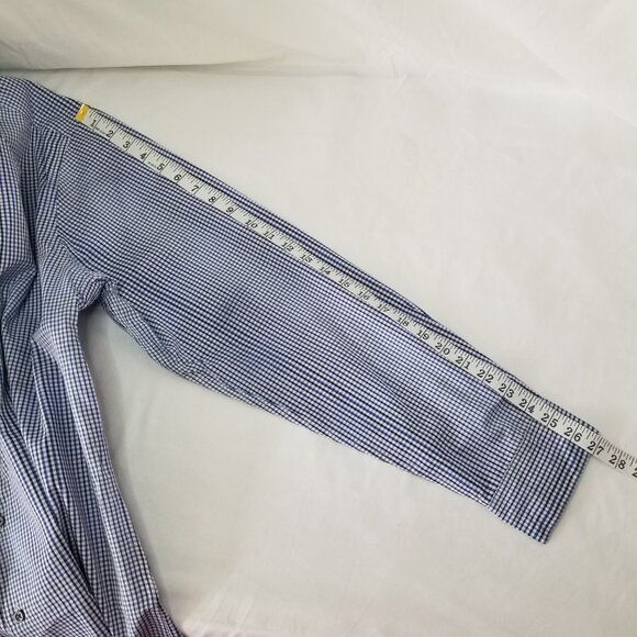 Alfani Men XL 17/36-37 Fitted Performance Long Sleeve Button Up Check Blue Shirt - Picture 14 of 16